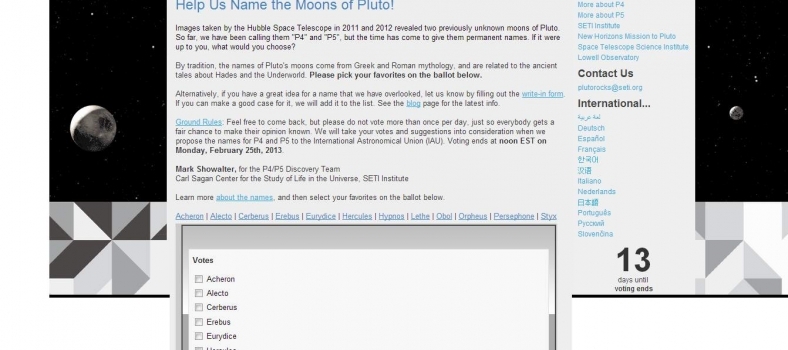 Wybierz nazwy dla księżyców Plutona!